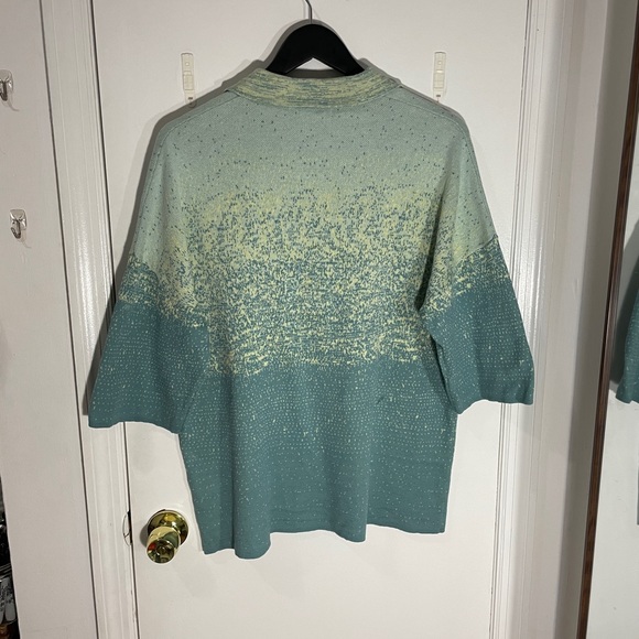 Zara Men’s Green/Sage Ombre Knit Collard Short Sleeve Polo Sweater - Picture 3 of 8